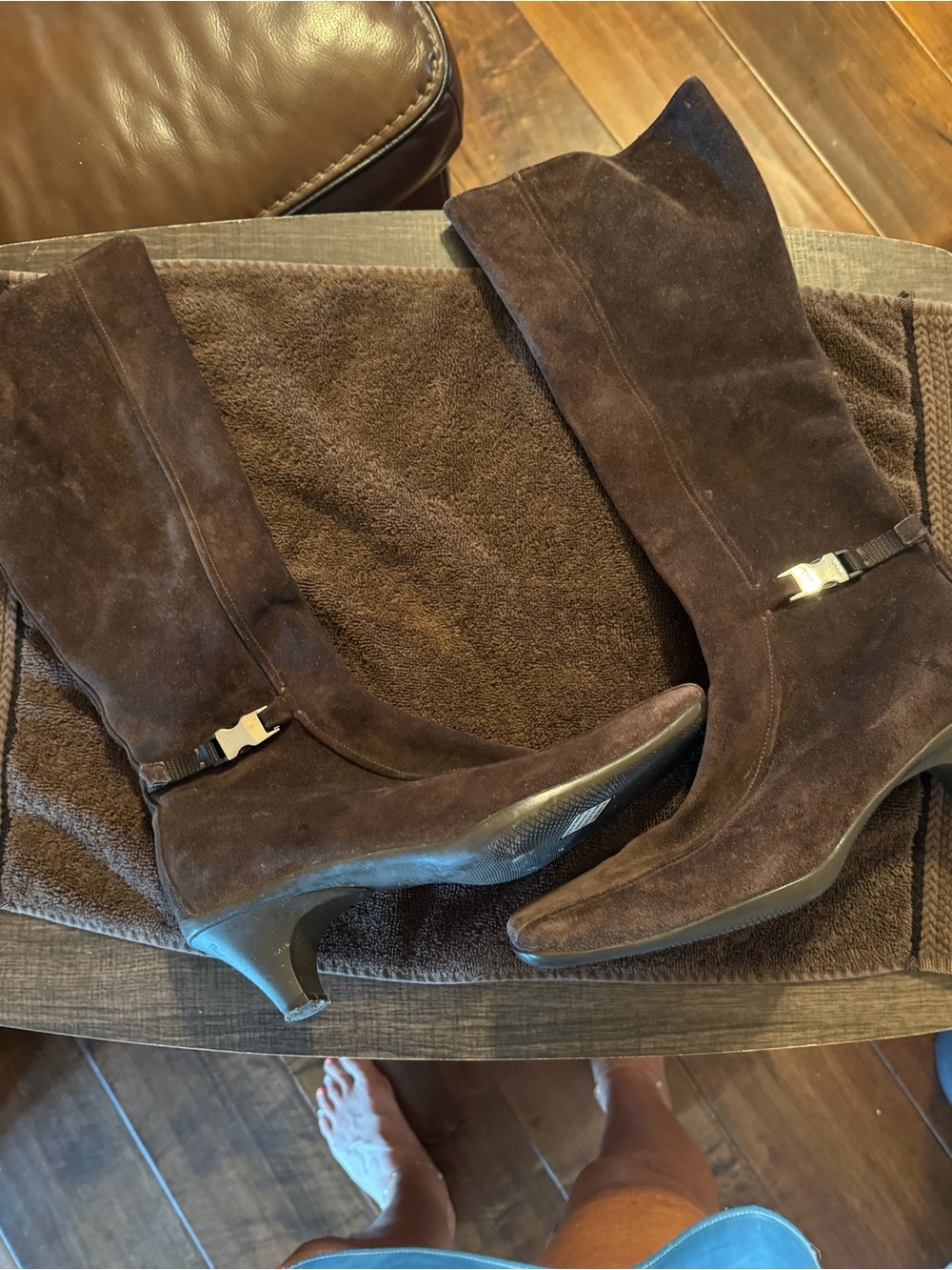Prada Dark Brown Suede Mid-Calf Heeled Boots